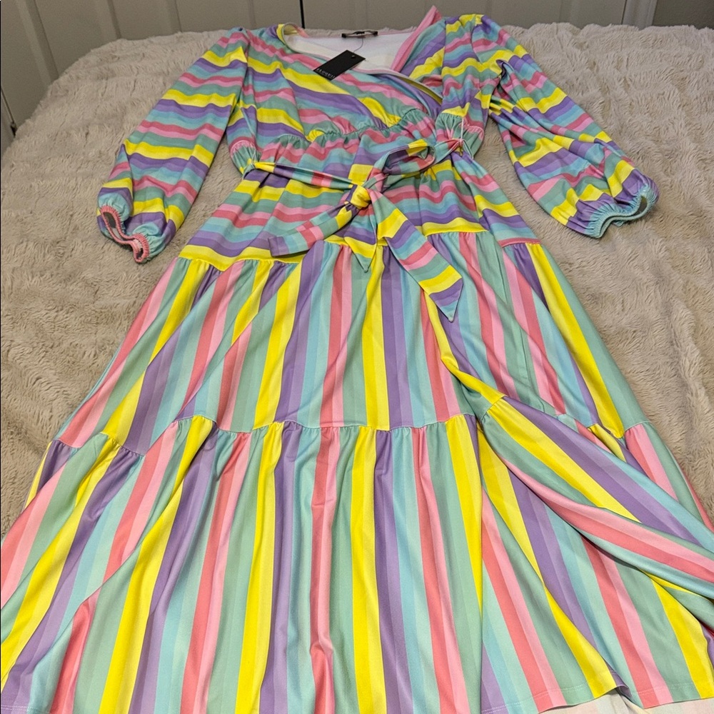 Eloquii Pastel Striped Maxi Dress
